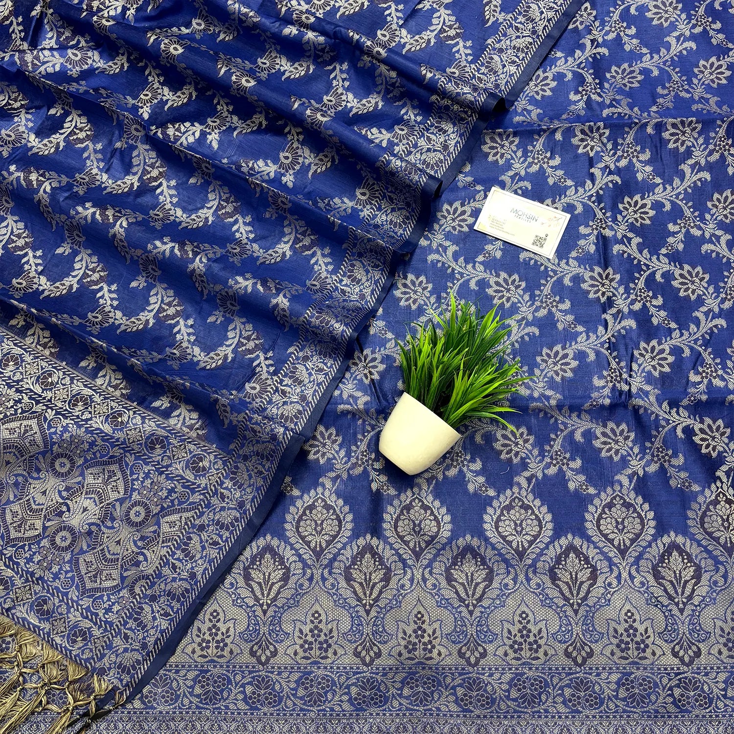 Royal Blue Mogambo Jaal Cotton Silk Banarasi Suit