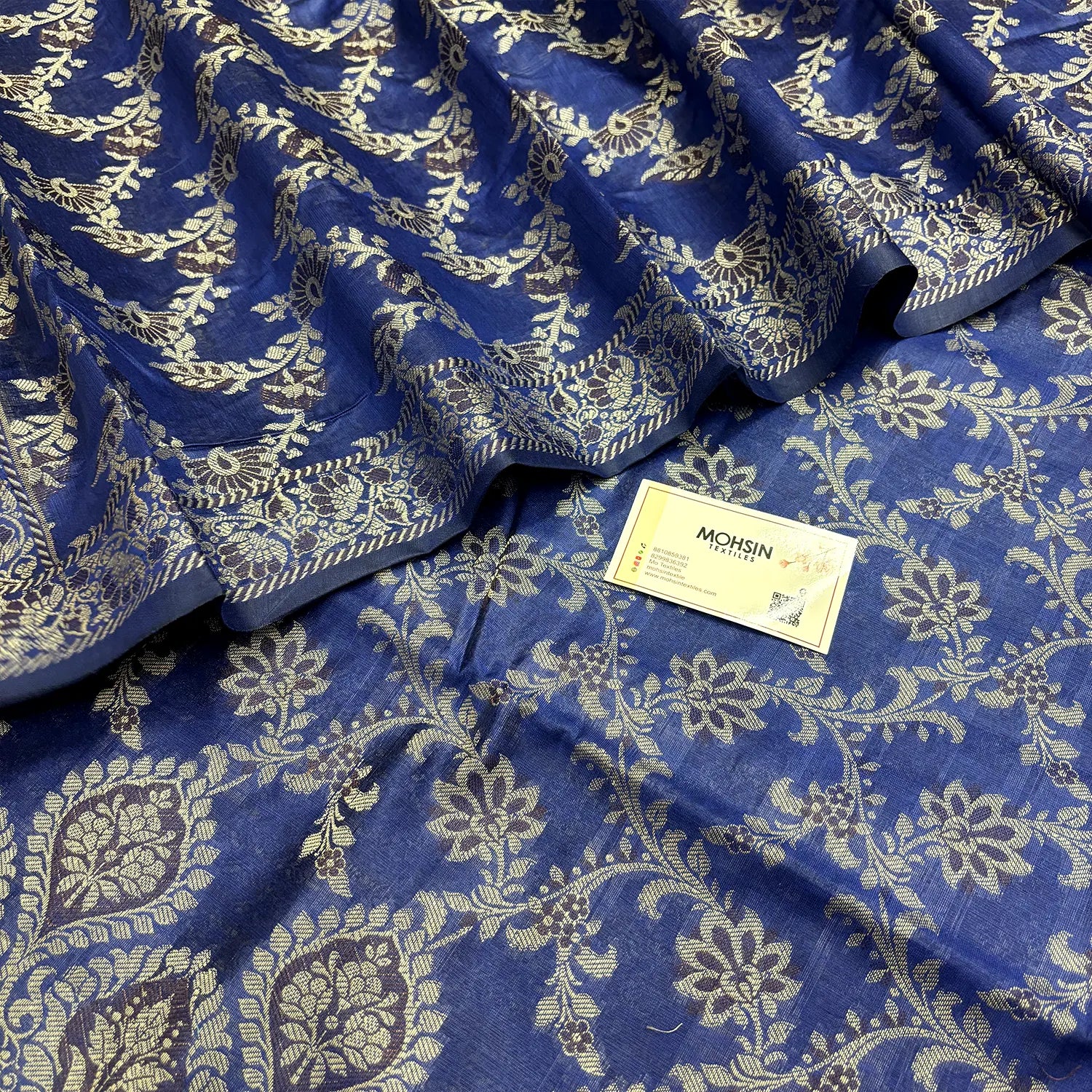 Royal Blue Mogambo Jaal Cotton Silk Banarasi Suit