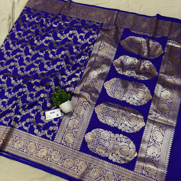 Royal Blue Moglai Jaal Katan Silk Banarasi Saree