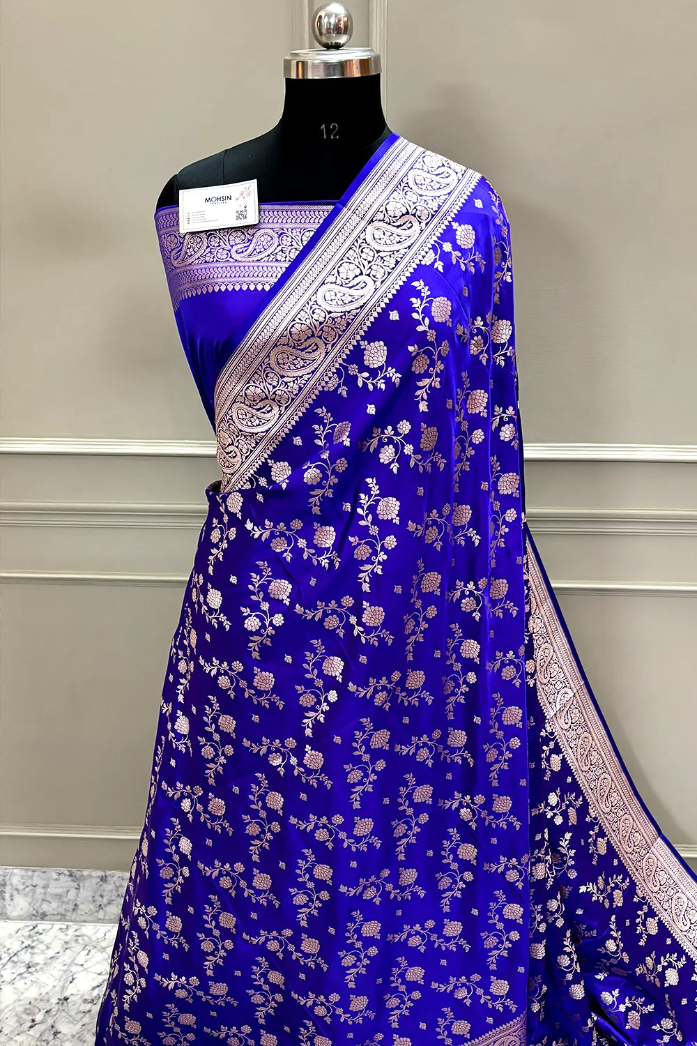 Royal Blue Nafis Jaal Katan Silk Banarasi Saree