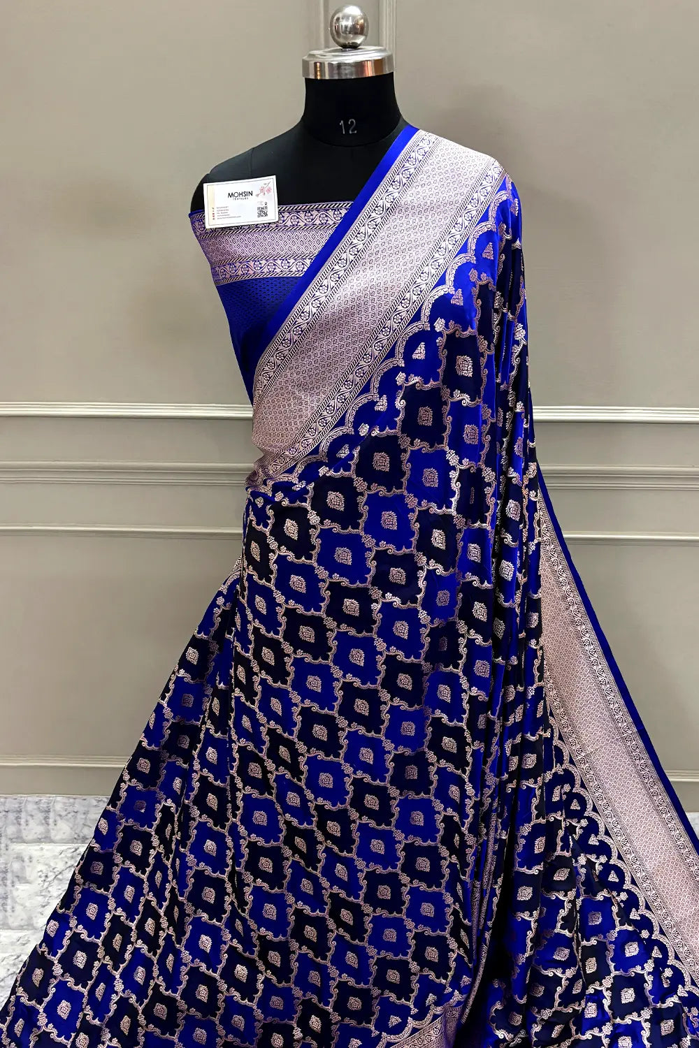 Royal Blue Navy Rangkaat Zari Katan Mashru Silk Banarasi Saree