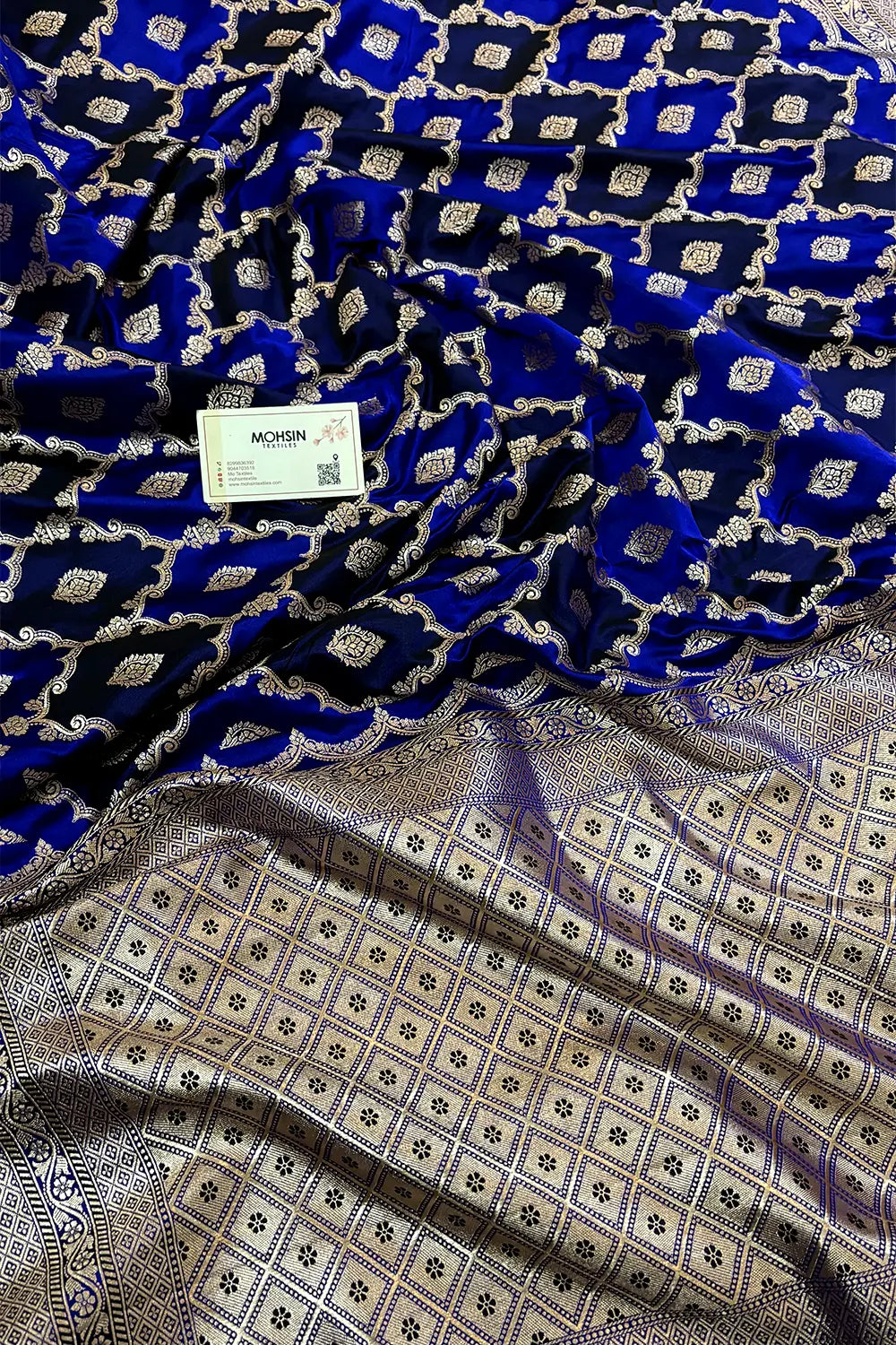 Royal Blue Navy Rangkaat Zari Katan Mashru Silk Banarasi Saree