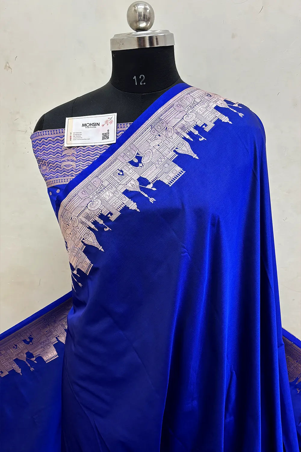 Royal Blue Plain Ghat Katan Silk Banarasi Saree