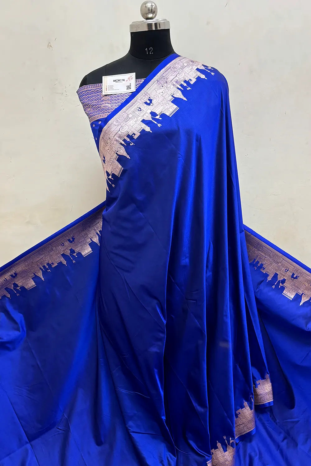 Royal Blue Plain Ghat Katan Silk Banarasi Saree