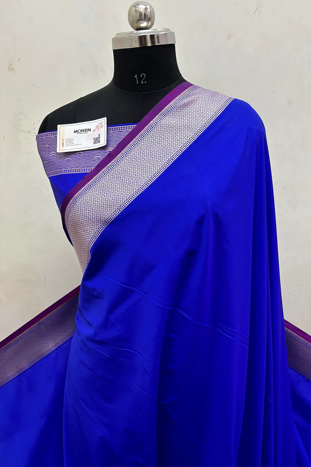 Royal Blue Plain Ghat Katan Silk Banarasi Saree