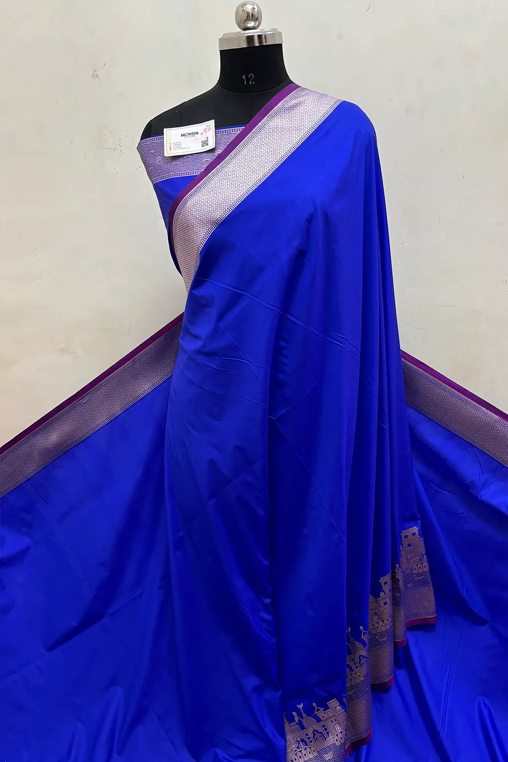 Royal Blue Plain Ghat Katan Silk Banarasi Saree
