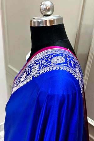 Royal Blue Plain Katan Silk Banarasi Saree