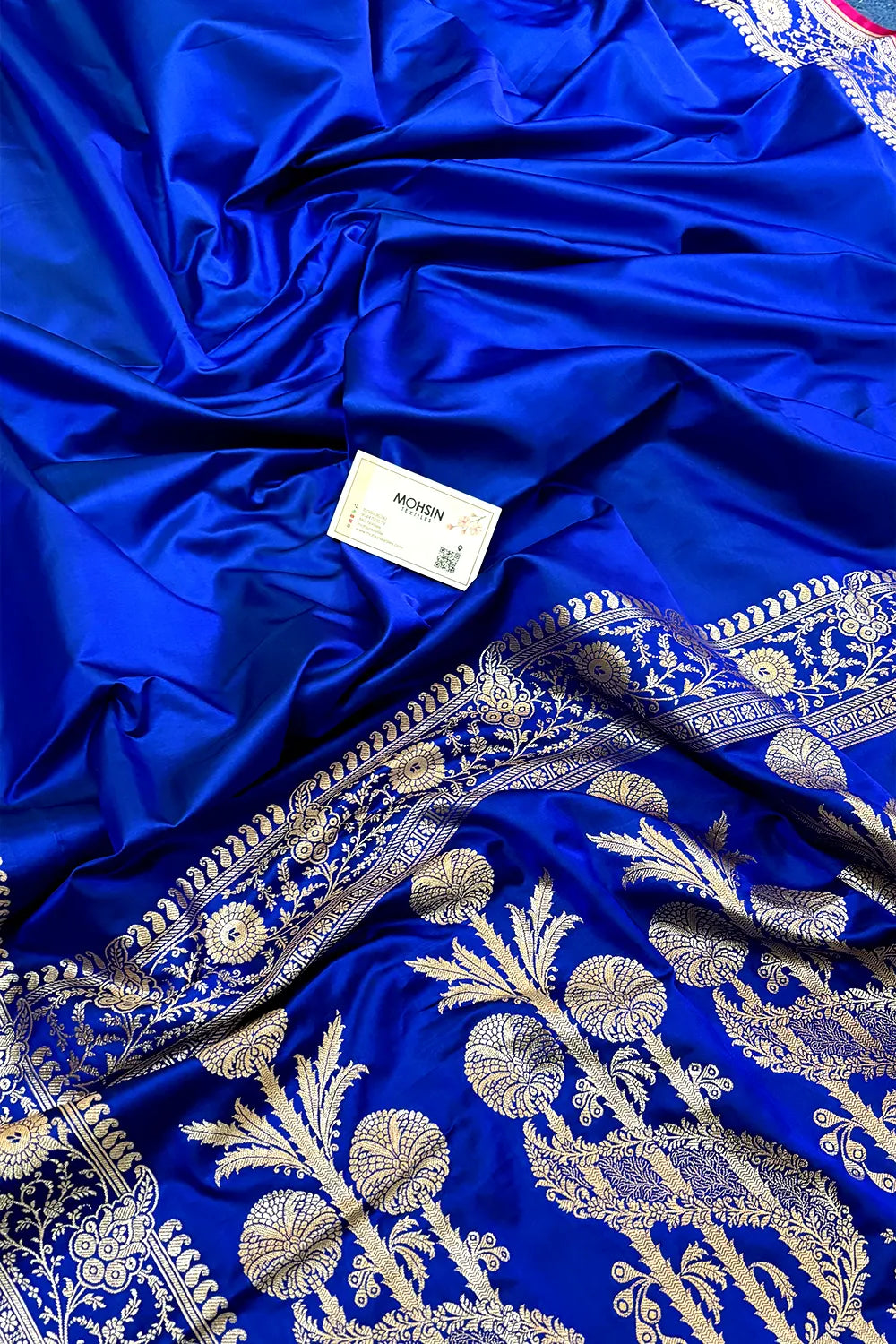 Royal Blue Plain Katan Silk Banarasi Saree