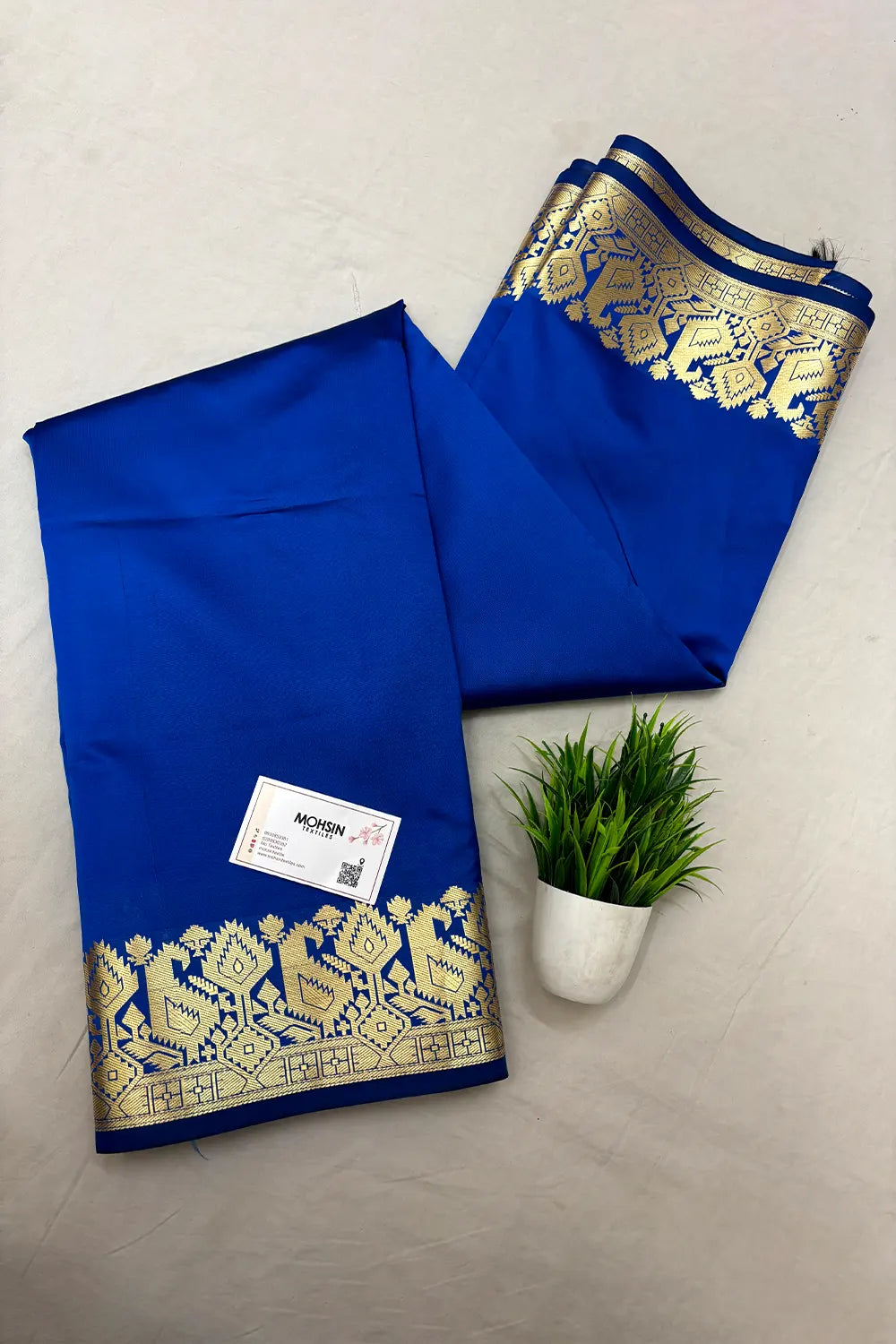 Royal Blue Plain Semi Katan Silk Banarasi Saree