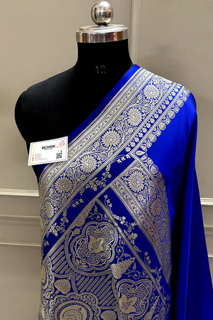 Royal Blue Plain Zari Katan Silk Banarasi Saree