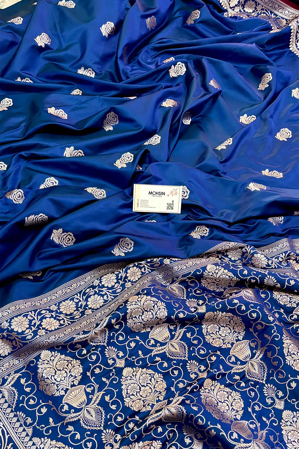 Royal Blue Rose Buti Katan Silk Banarasi Saree