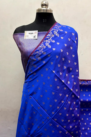 Royal Blue Semi Katan Silk Banarasi Saree