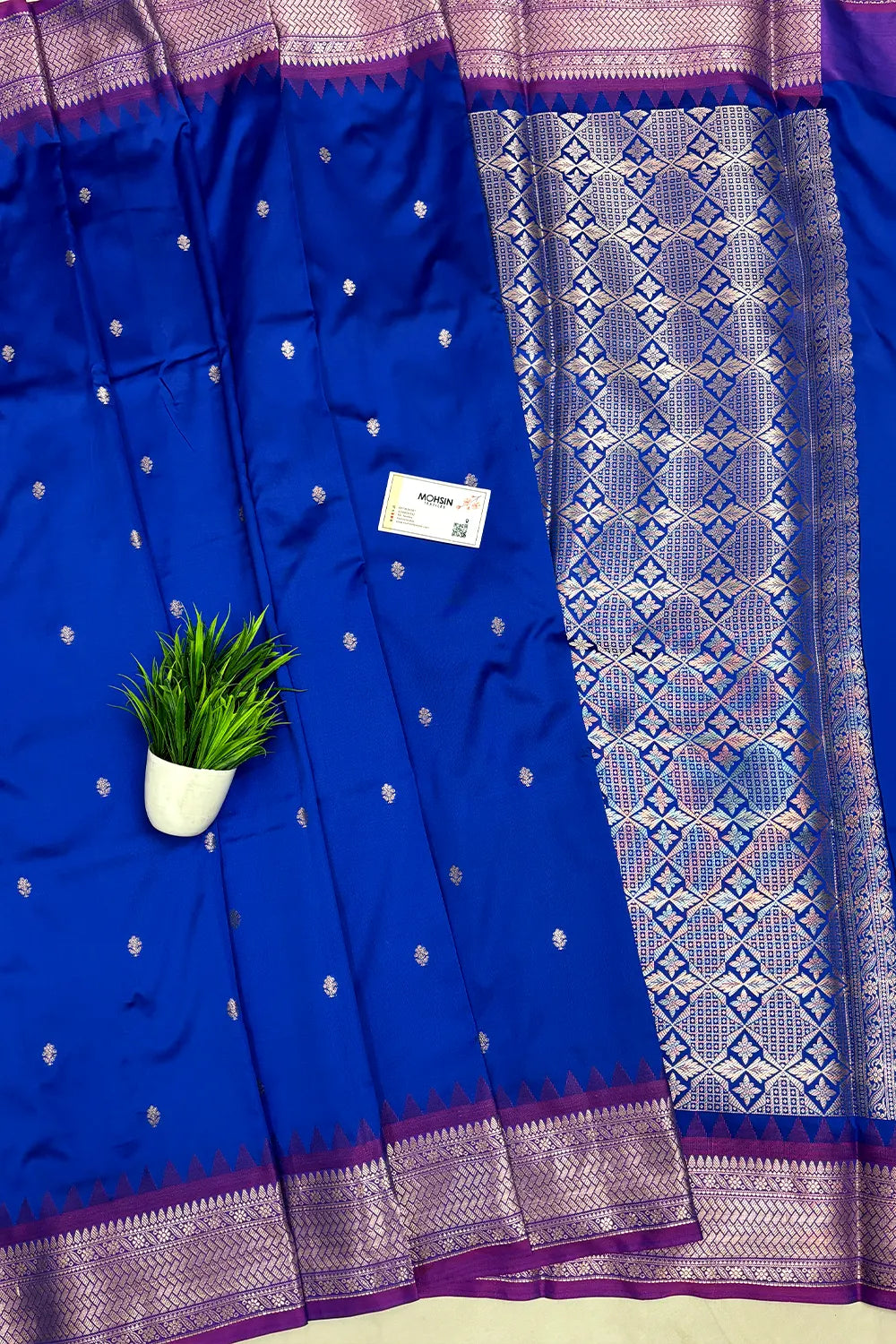 Royal Blue Semi Katan Silk Banarasi Saree