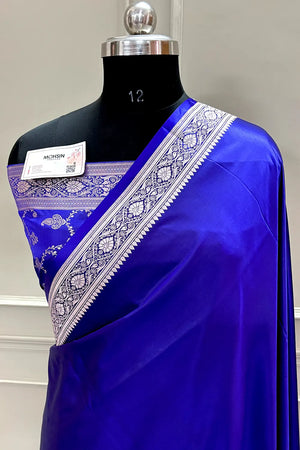 Royal Blue Zari Border Katan Silk Banarasi Saree
