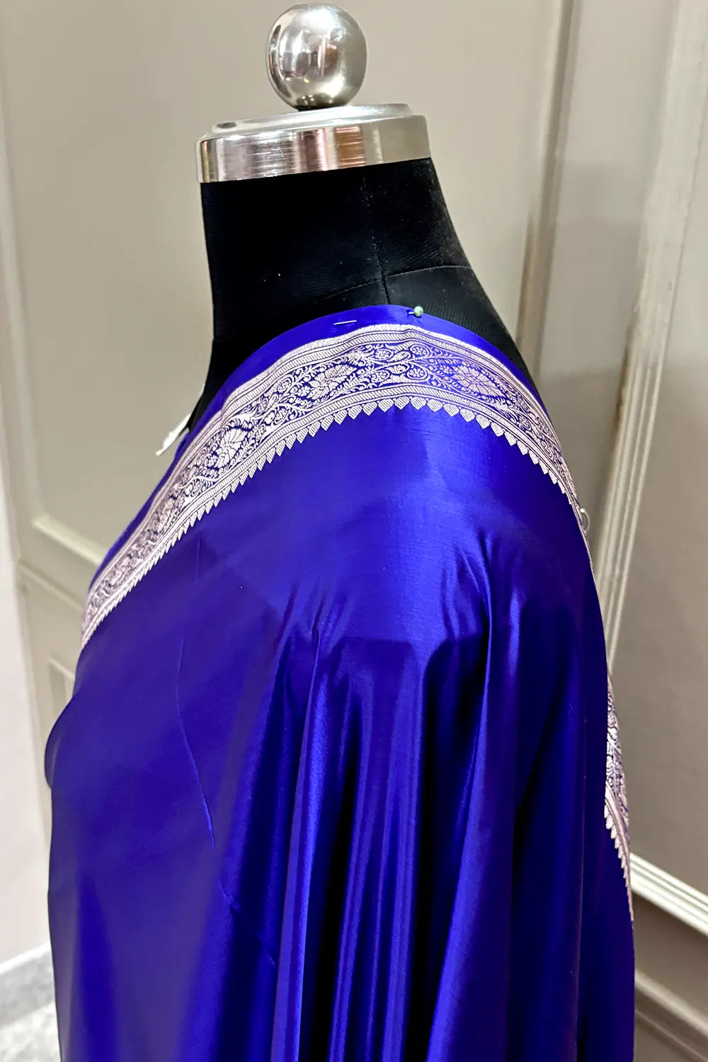 Royal Blue Zari Border Katan Silk Banarasi Saree