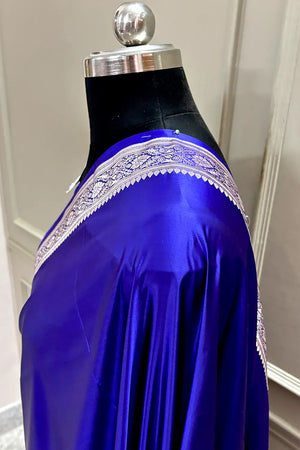 Royal Blue Zari Border Katan Silk Banarasi Saree