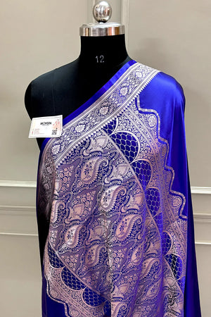 Royal Blue Zari Border Katan Silk Banarasi Saree