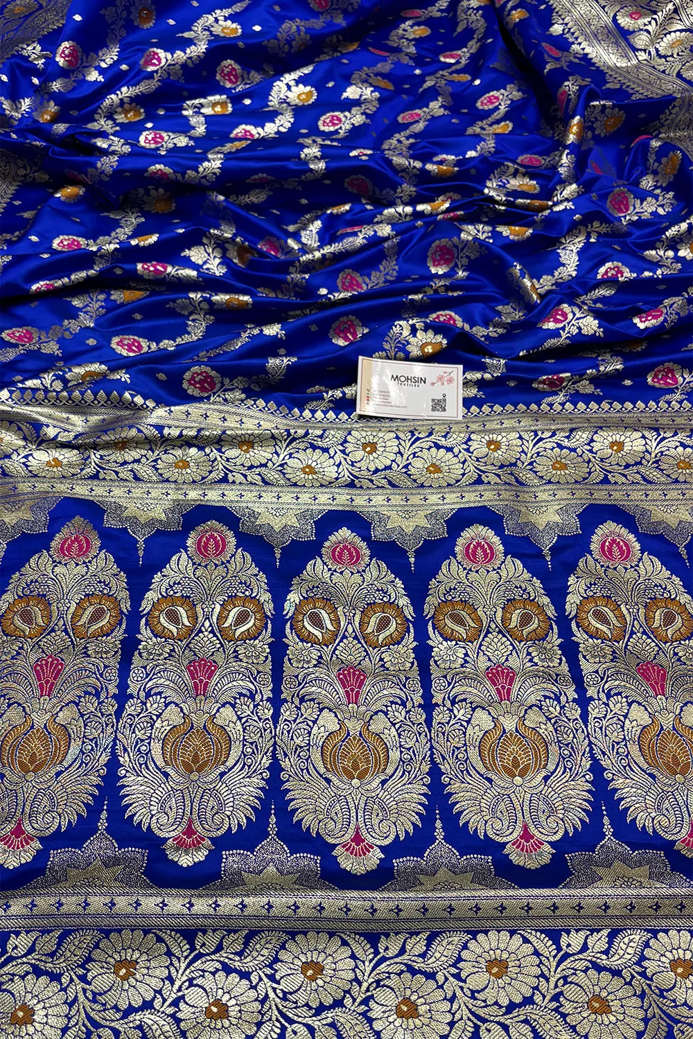 Royal Blue Zari Hand Brush Katan Satin Silk Banarasi Saree