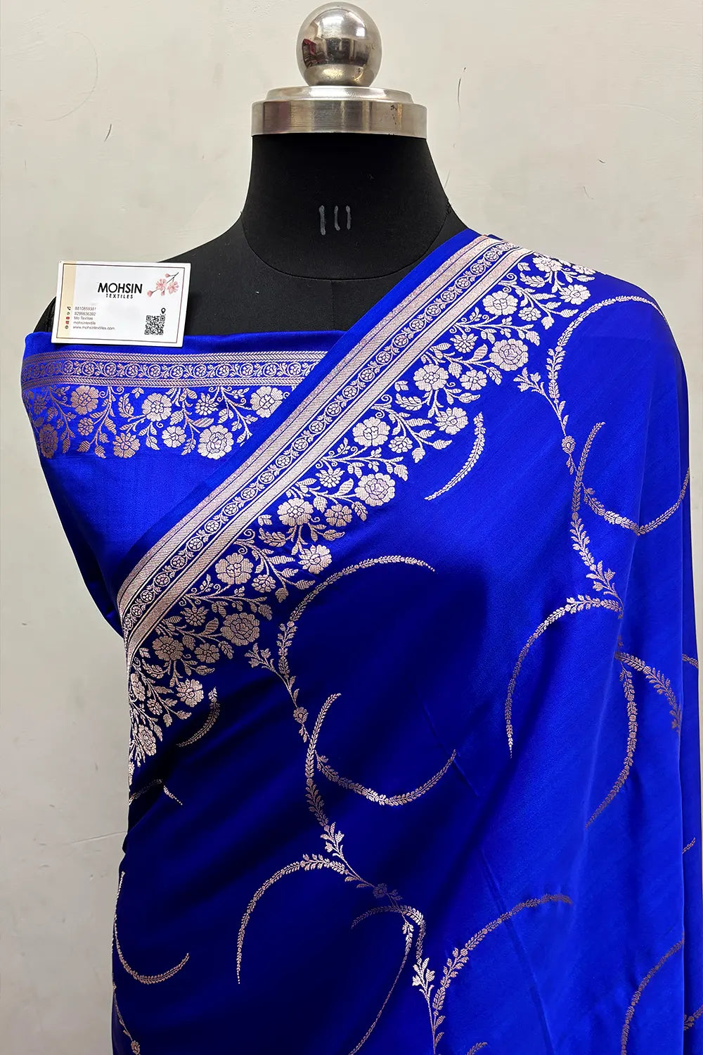 Royal Blue Zari Katan Mashru Silk Banarasi Saree