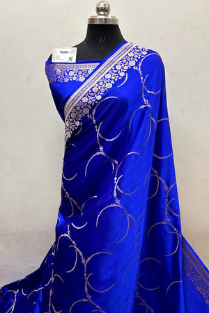 Royal Blue Zari Katan Mashru Silk Banarasi Saree