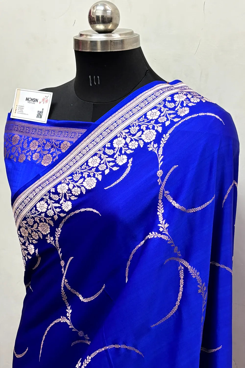 Royal Blue Zari Katan Mashru Silk Banarasi Saree