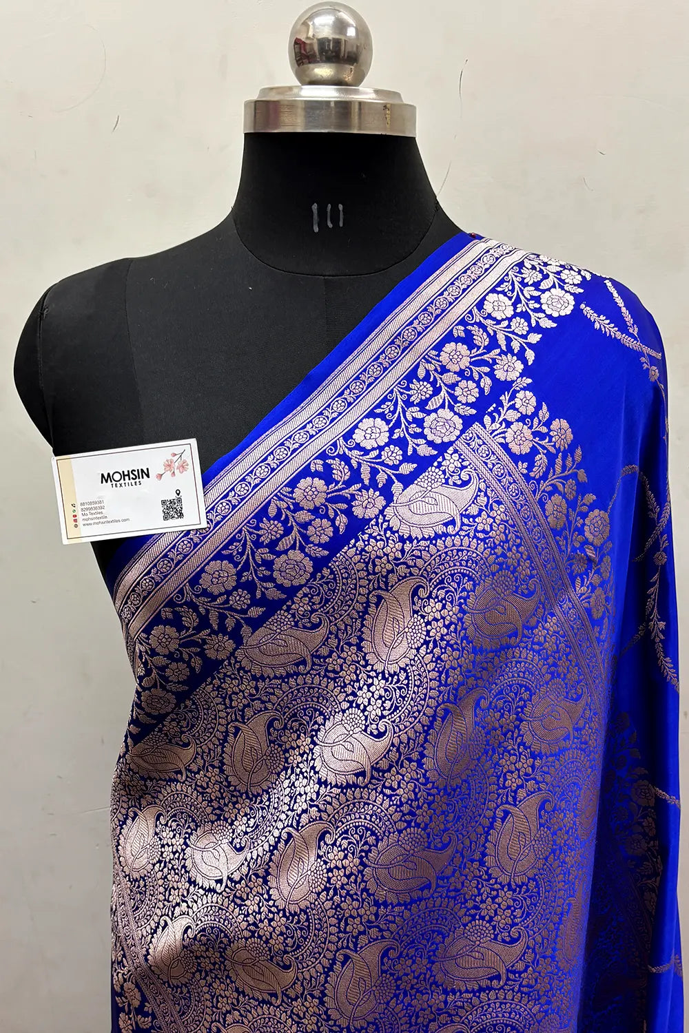 Royal Blue Zari Katan Mashru Silk Banarasi Saree