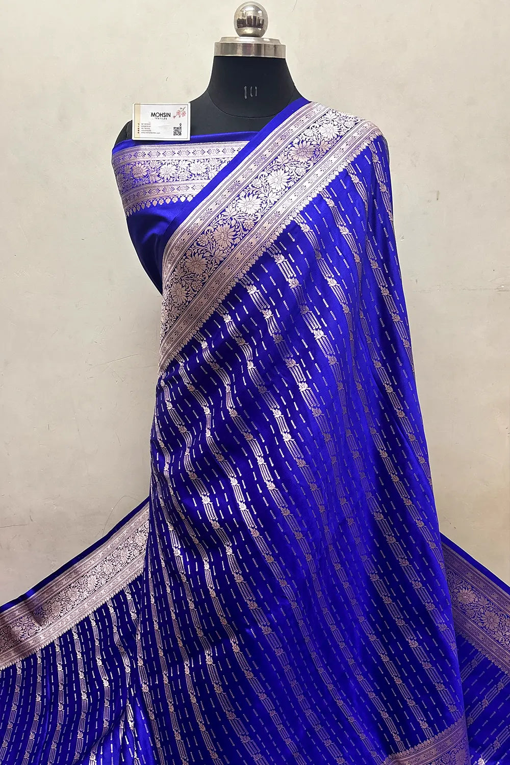 Royal Blue Zari Katan Mashru Silk Banarasi Saree