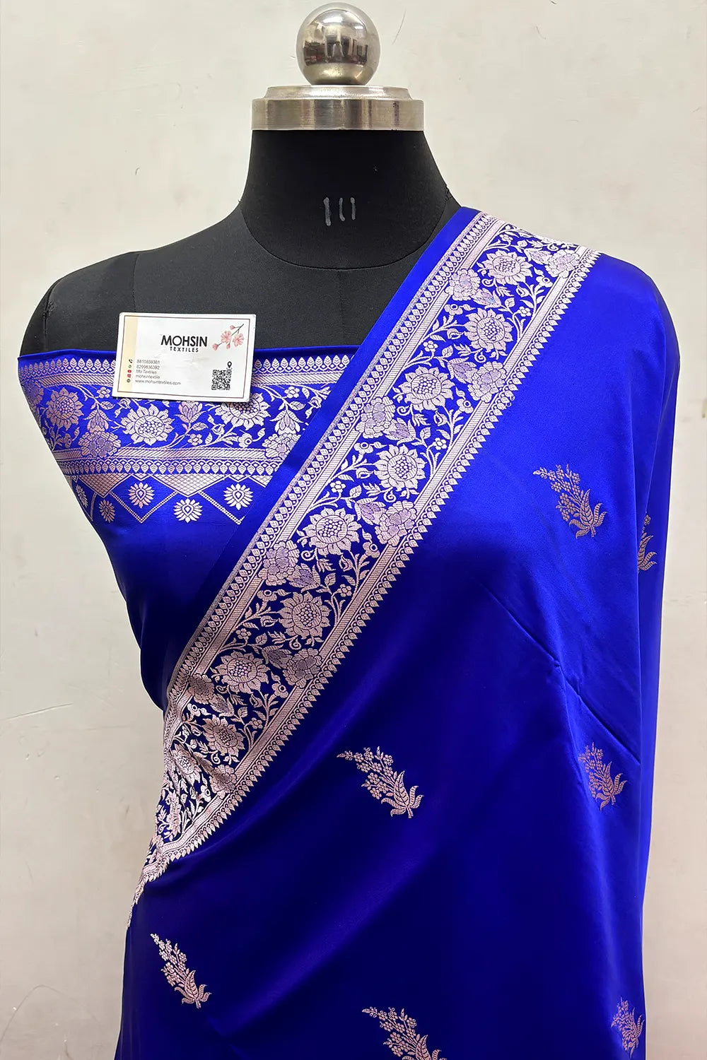 Royal Blue Zari Katan Mashru Silk Banarasi Saree