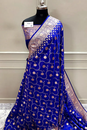 Royal Blue Zari Katan Silk Banarasi Saree