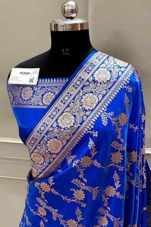 Royal Blue Zari Katan Satin Silk Banarasi Saree