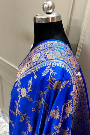Royal Blue Zari Katan Satin Silk Banarasi Saree
