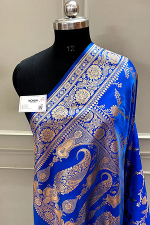 Royal Blue Zari Katan Satin Silk Banarasi Saree