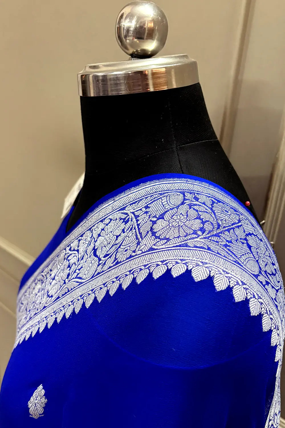 Royal Blue Handloom Pure Georgette Silk Banarasi Saree