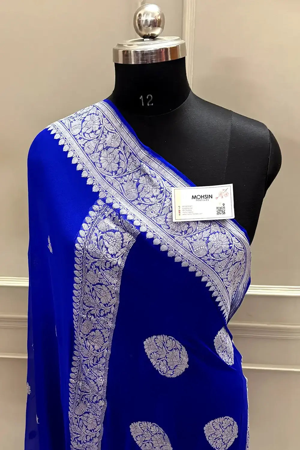 Royal Blue Handloom Pure Georgette Silk Banarasi Saree