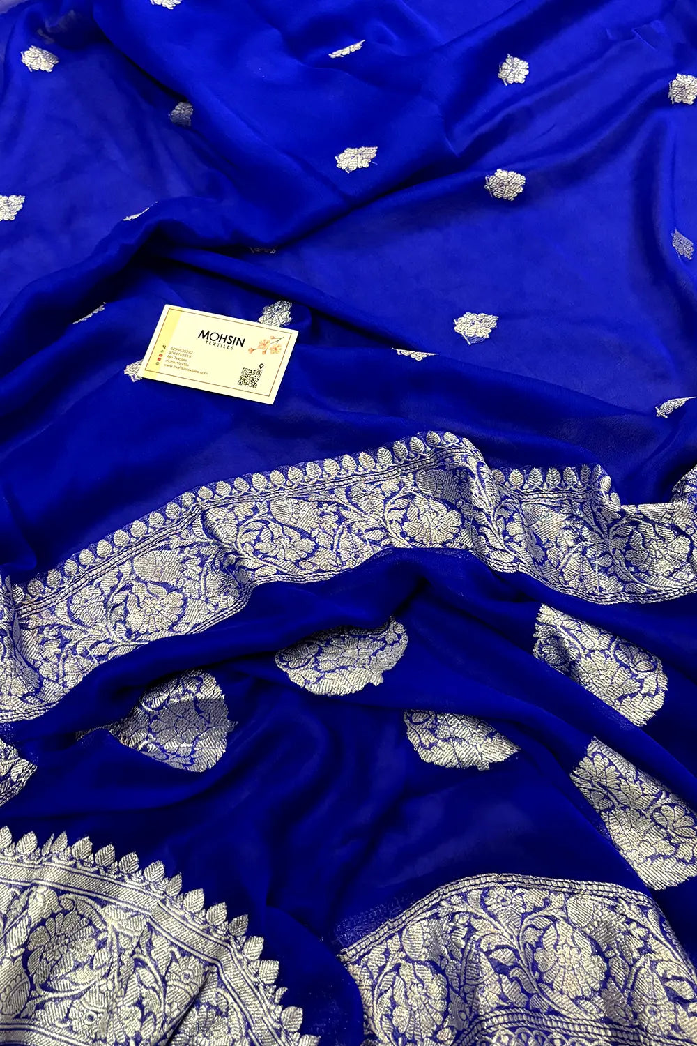 Royal Blue Handloom Pure Georgette Silk Banarasi Saree