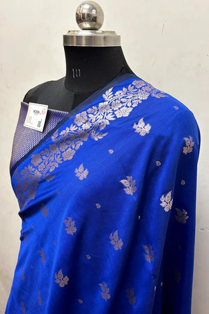 Royal Blue Zari Semi Katan Silk Banarasi Saree