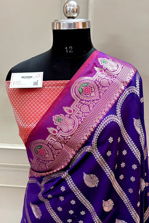 Royal Purple and Red Zari Banarasi Silk Saree