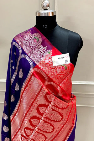 Royal Purple and Red Zari Banarasi Silk Saree