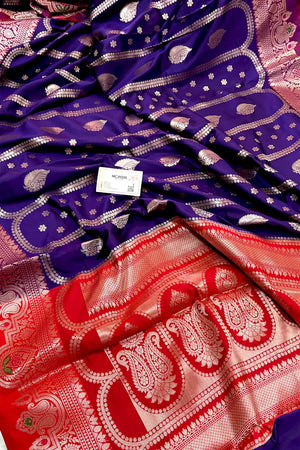 Royal Purple and Red Zari Banarasi Silk Saree