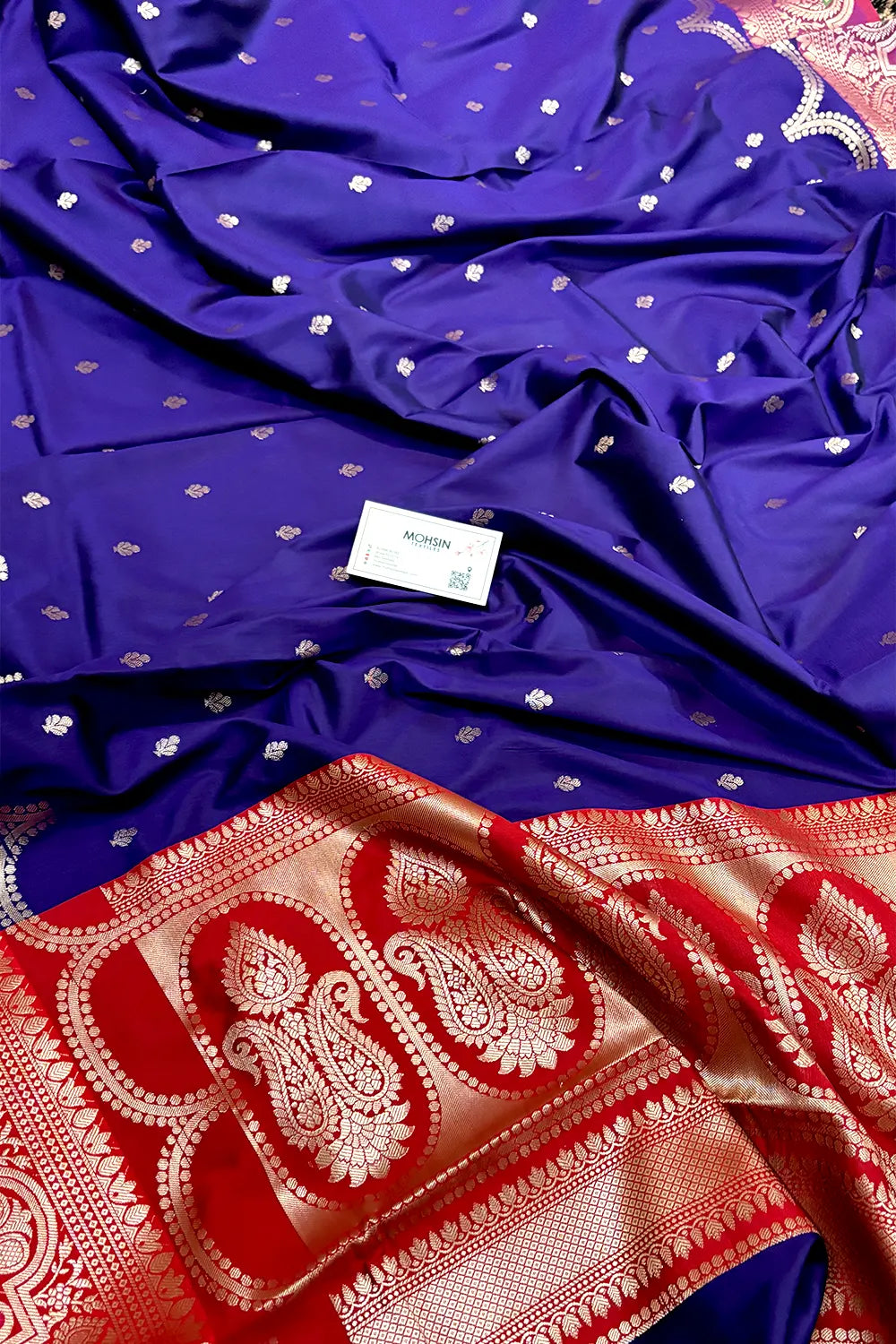 Royal Purple and Red Zari Banarasi Silk Saree