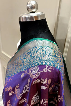 Royal Purple and Teal Zari Banarasi Silk Saree