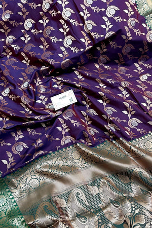 Royal Purple and Teal Zari Banarasi Silk Saree