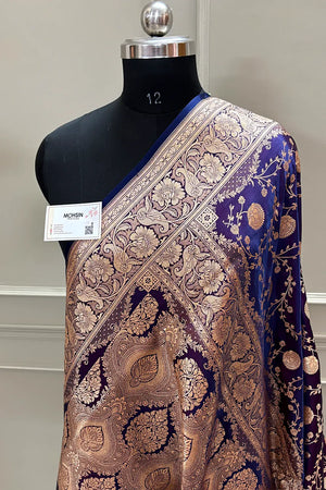 Royal Purple Churmuri Jaal Katan Silk Banarasi Saree