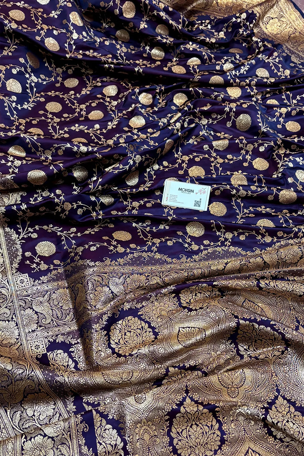 Royal Purple Churmuri Jaal Katan Silk Banarasi Saree