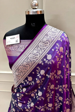 Royal Purple Nafis Jaal Katan Silk Banarasi Saree