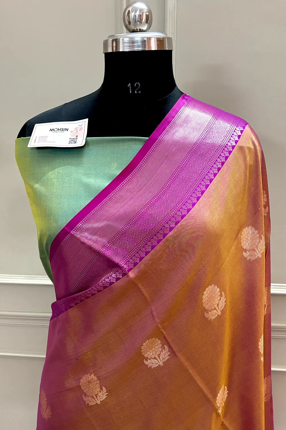 Rust and Green Zari Banarasi Silk Saree