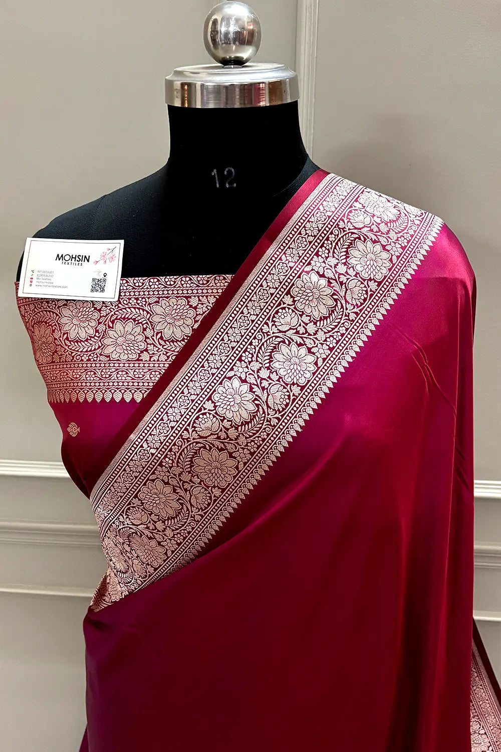 Rust Magenta Plain Zari Katan Mashru Silk Banarasi Saree