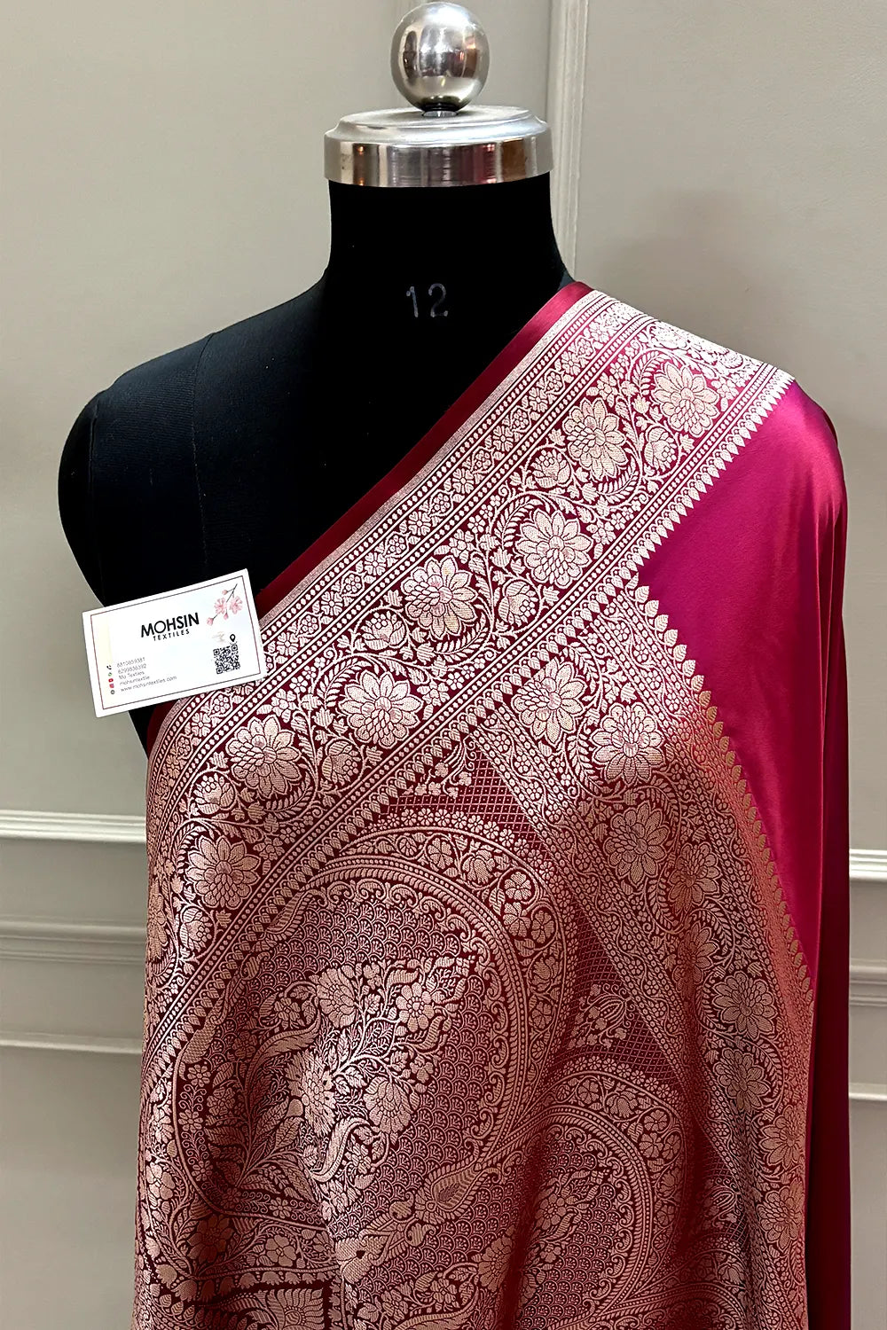 Rust Magenta Plain Zari Katan Mashru Silk Banarasi Saree