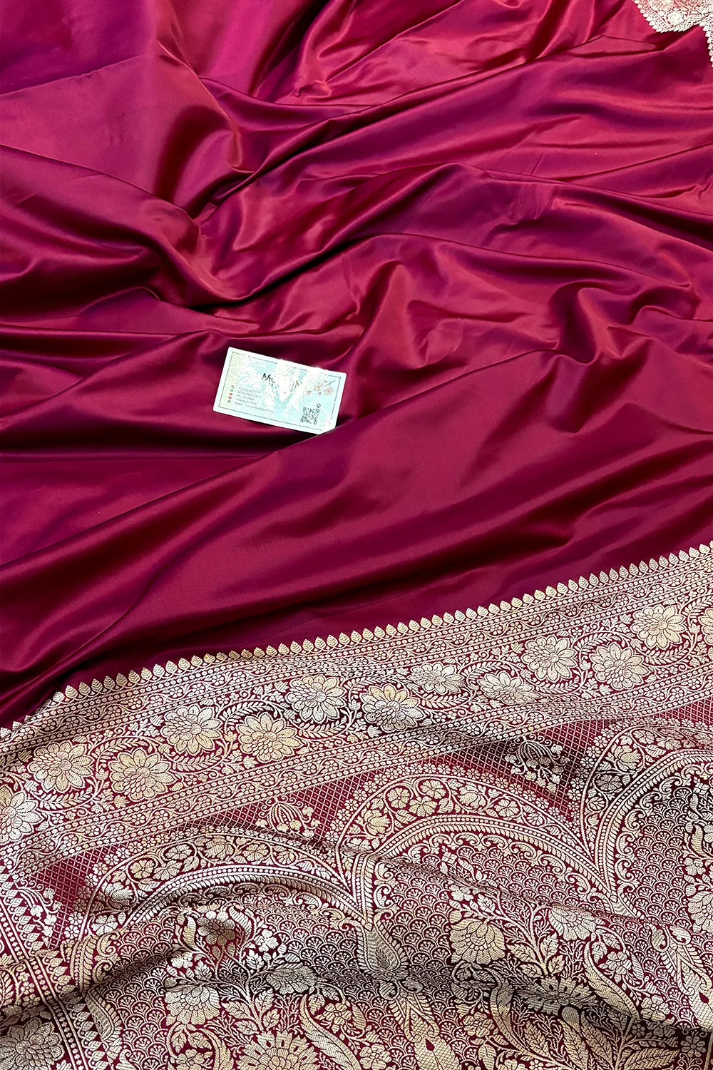 Rust Magenta Plain Zari Katan Mashru Silk Banarasi Saree