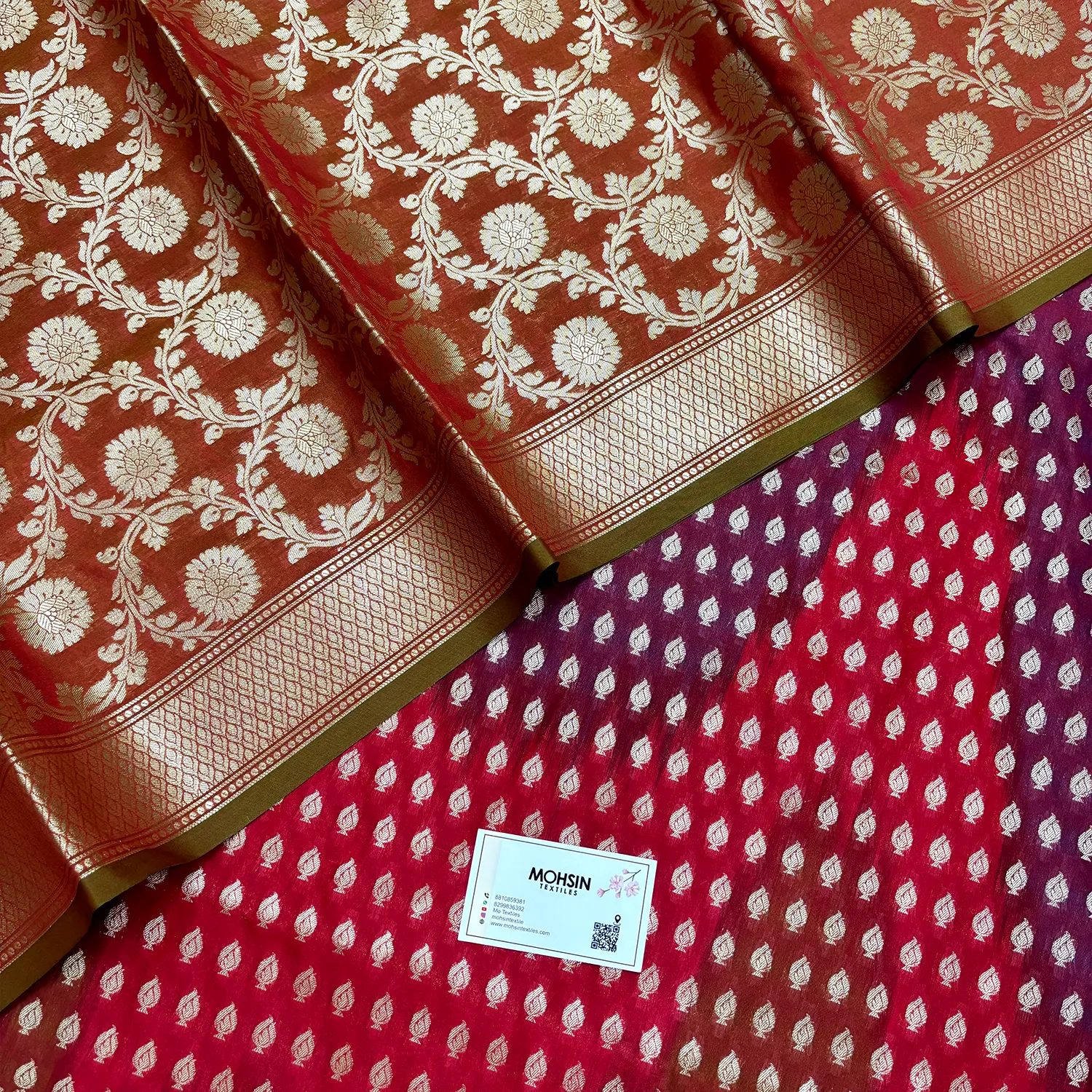 Rust Mehendi Guldaan Agni Rangkaat Katan Silk Banarasi Suit